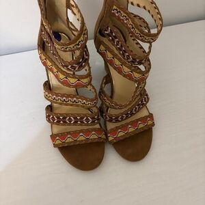 Jessica Simpson Brown Woven Strap Wedge Sandals